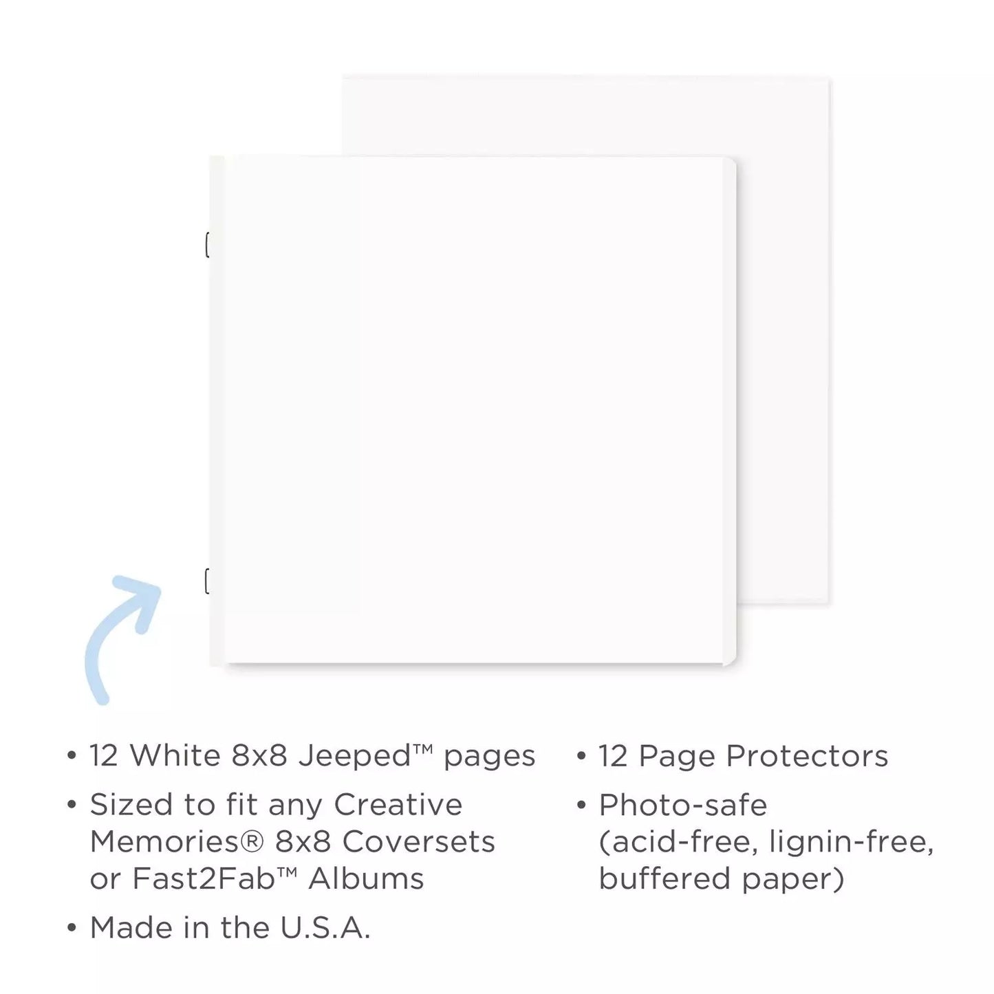 White 8x8 Plain Pages and Protectors (12/pk)