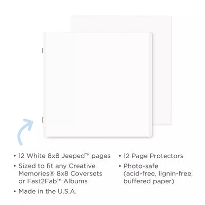 White 8x8 Plain Pages and Protectors (12/pk)