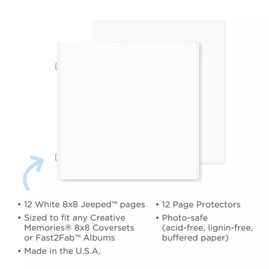 White 8x8 Plain Pages and Protectors (12/pk)