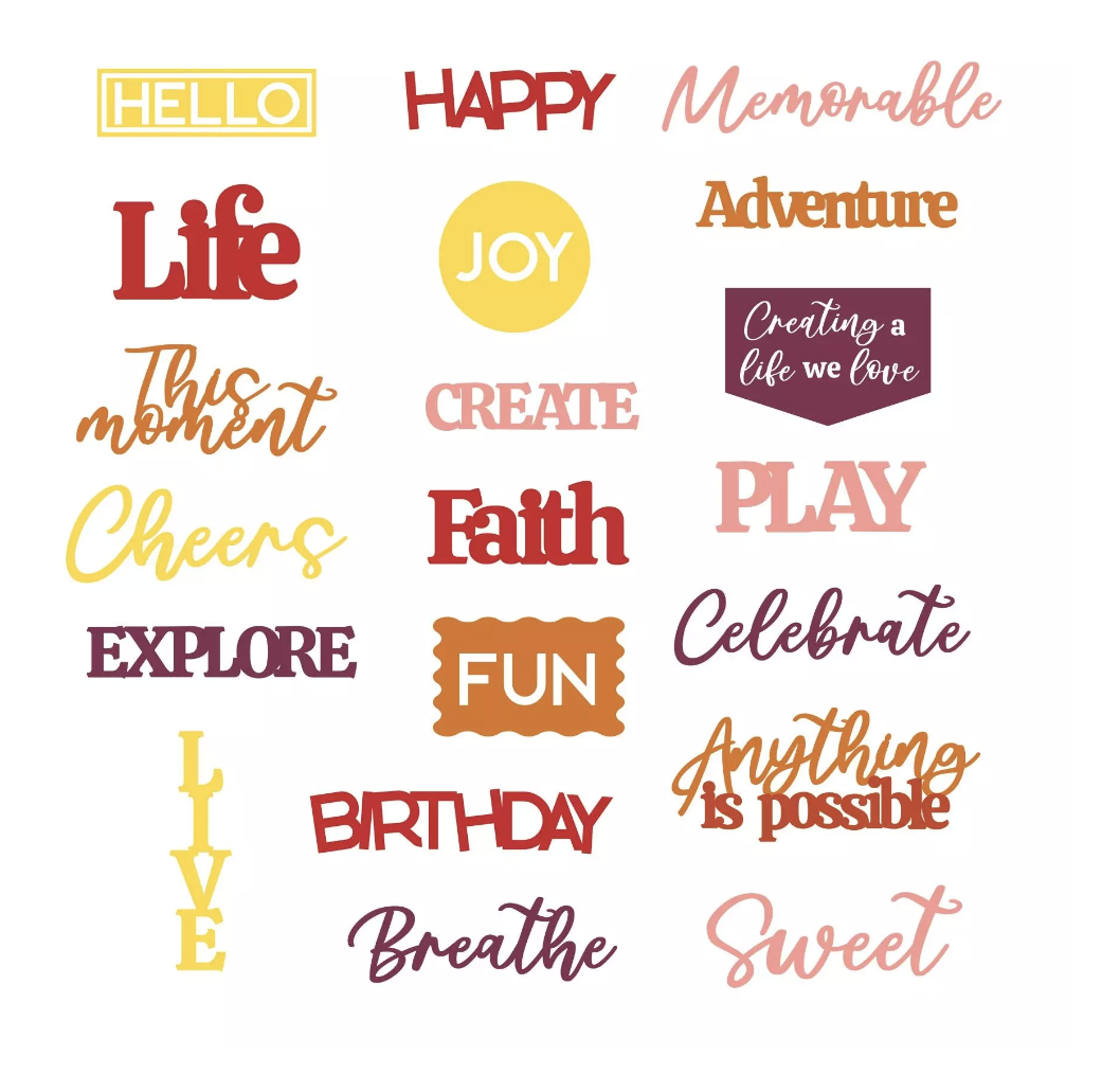 Warm Tonal Words Laser Cut Embellishments