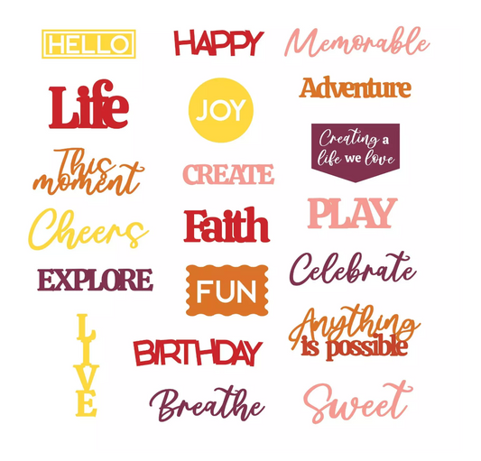 Warm Tonal Words Laser Cut Embellishments